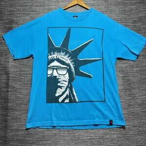 ImKing Y2k Graphic T Shirt Men's XL Blue Short Sleeve Statue Liberty Made in USA